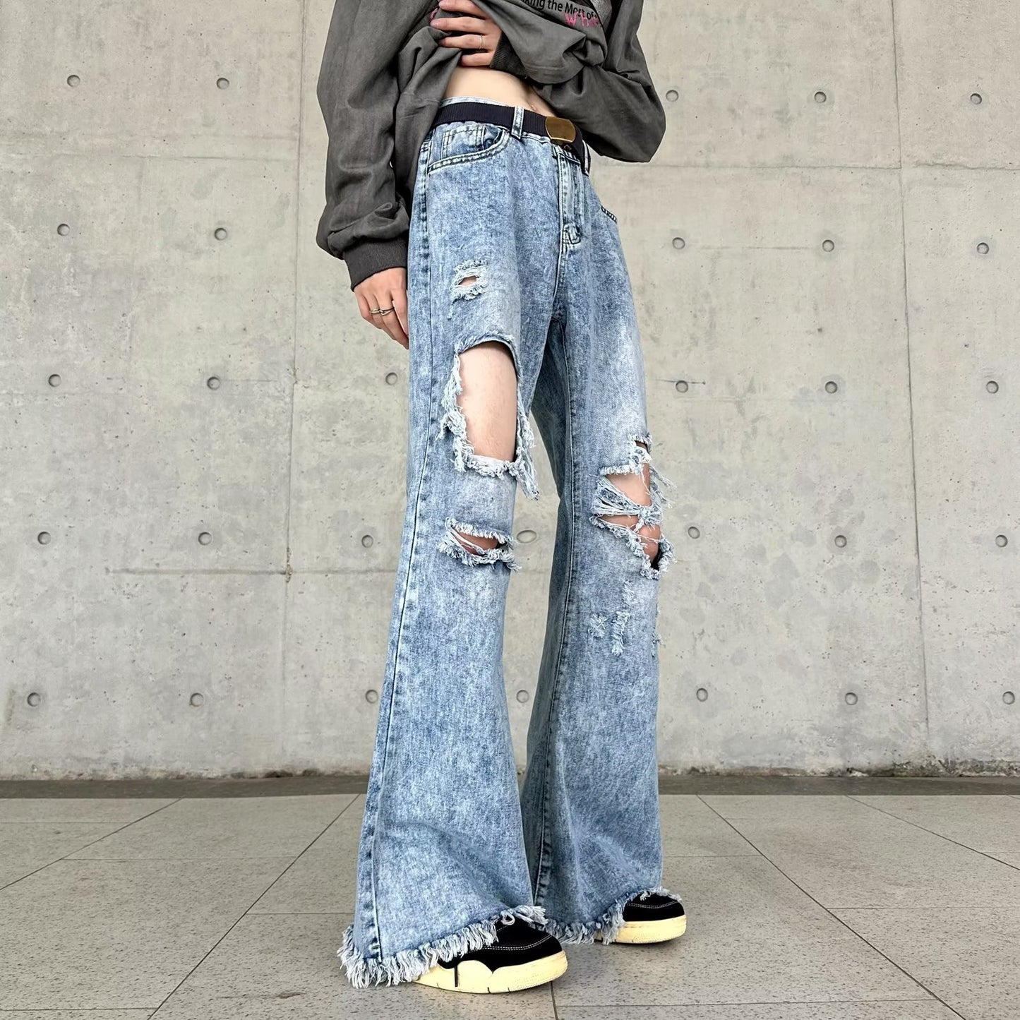 Retro Make Old Ripped Slim-fit Blue Jeans