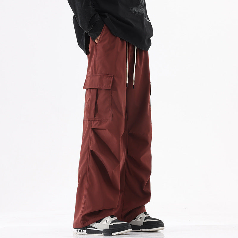Couple American Retro High Street Fashionable Pleated Straight Cargo Pants