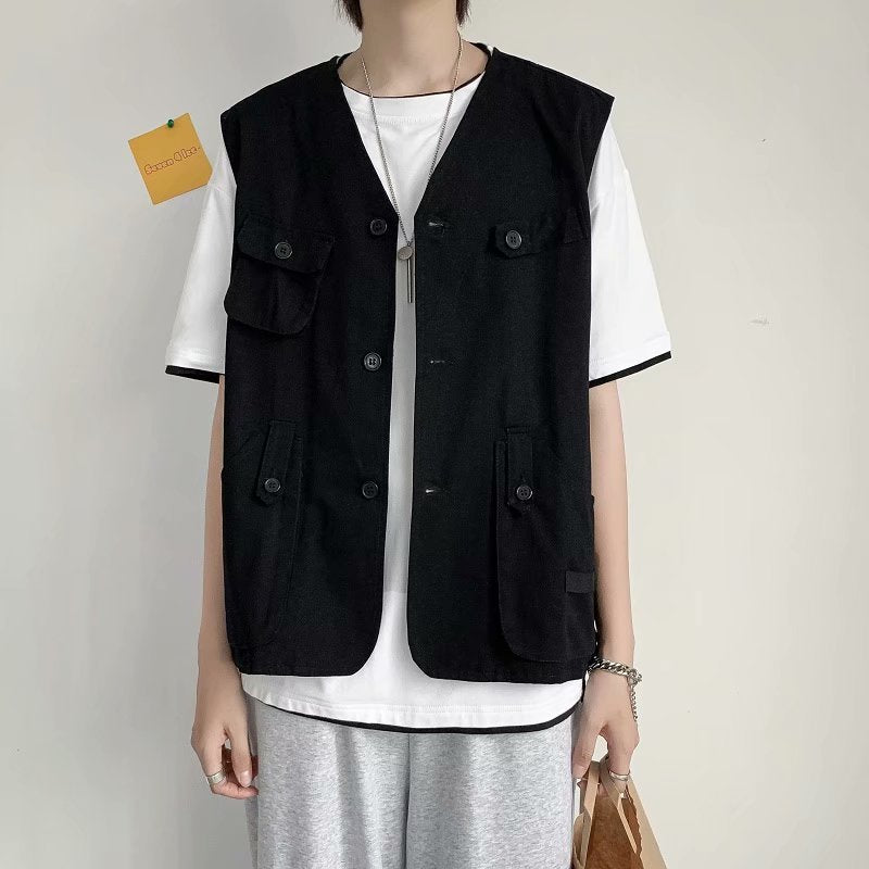 Japanese Harajuku Functional Loose Sleeveless Vest Jacket