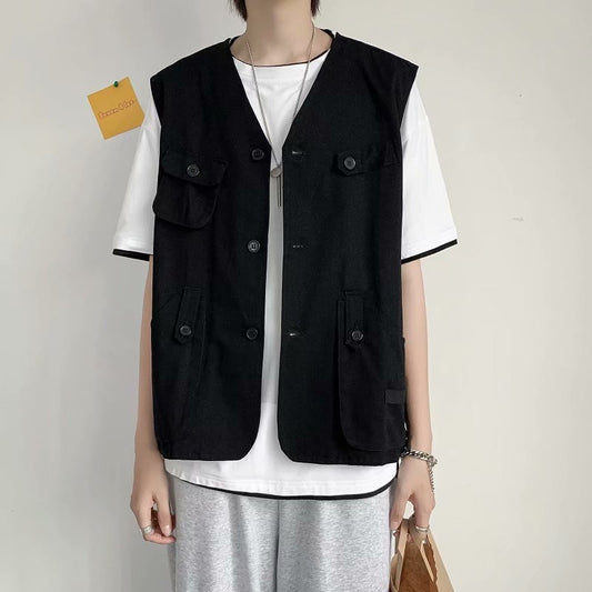 Japanese Harajuku Functional Loose Sleeveless Vest Jacket