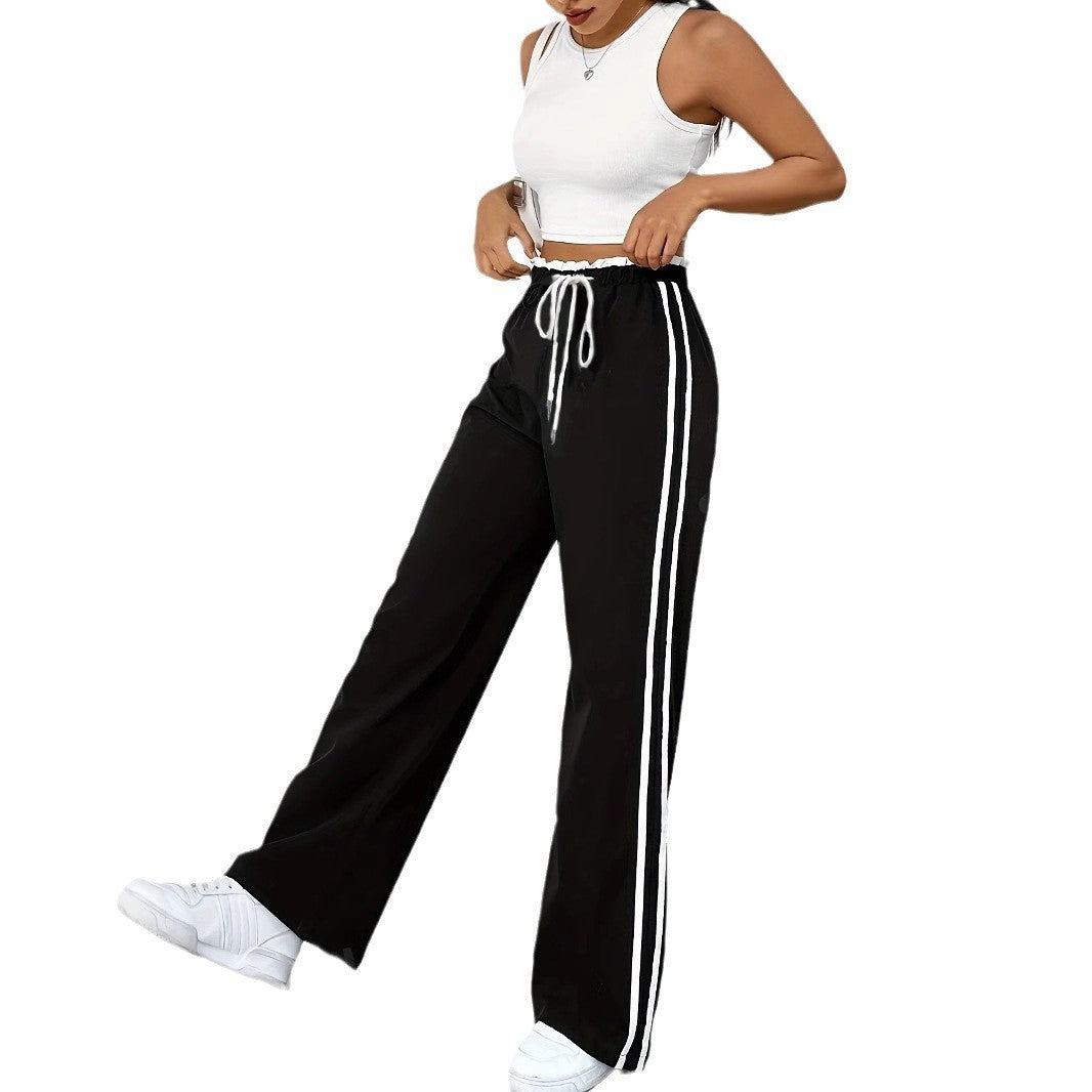 European And American Black Sports Straight Pants Leisure Commute
