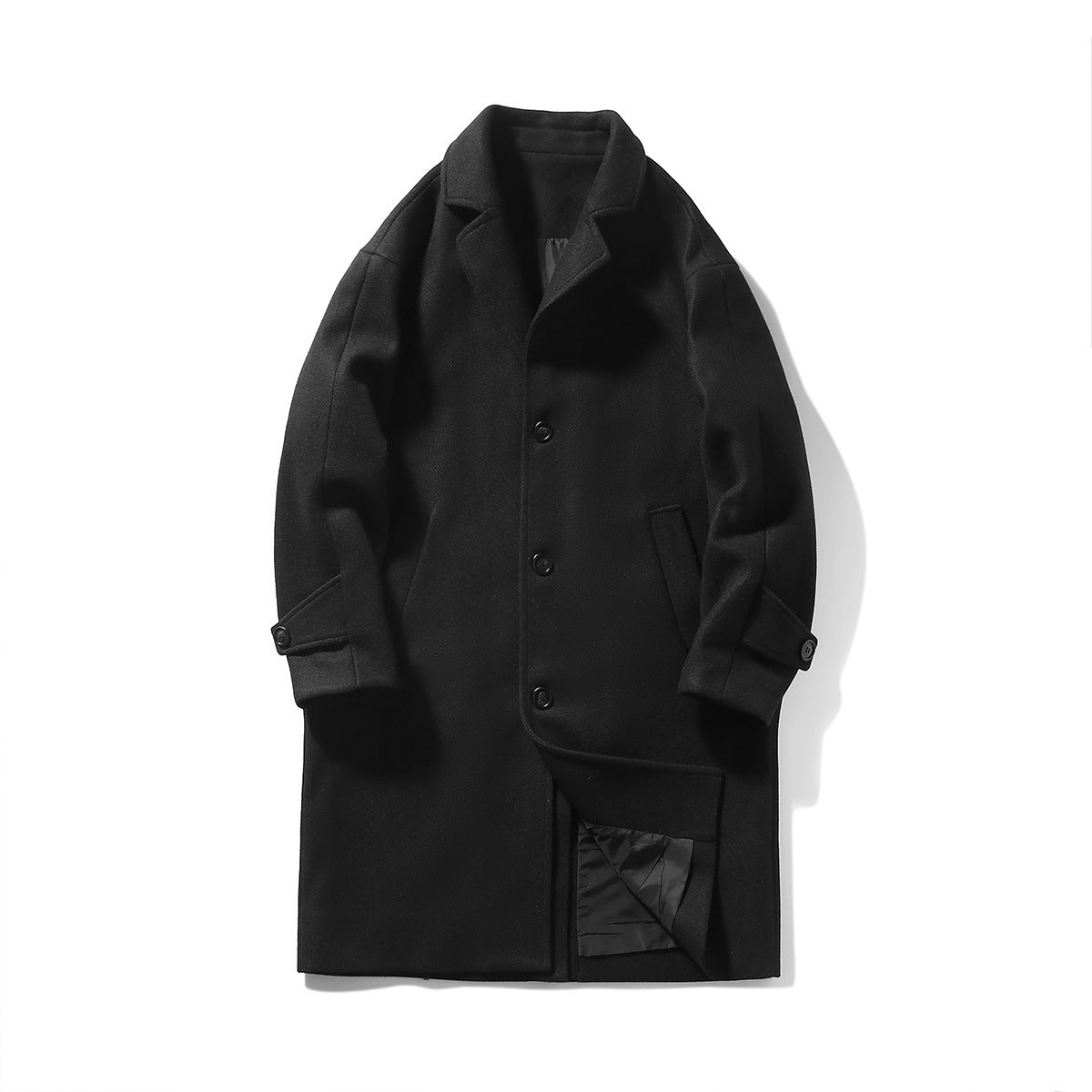 Korean Style Woolen Coat Long Lapel Fashion Solid Color