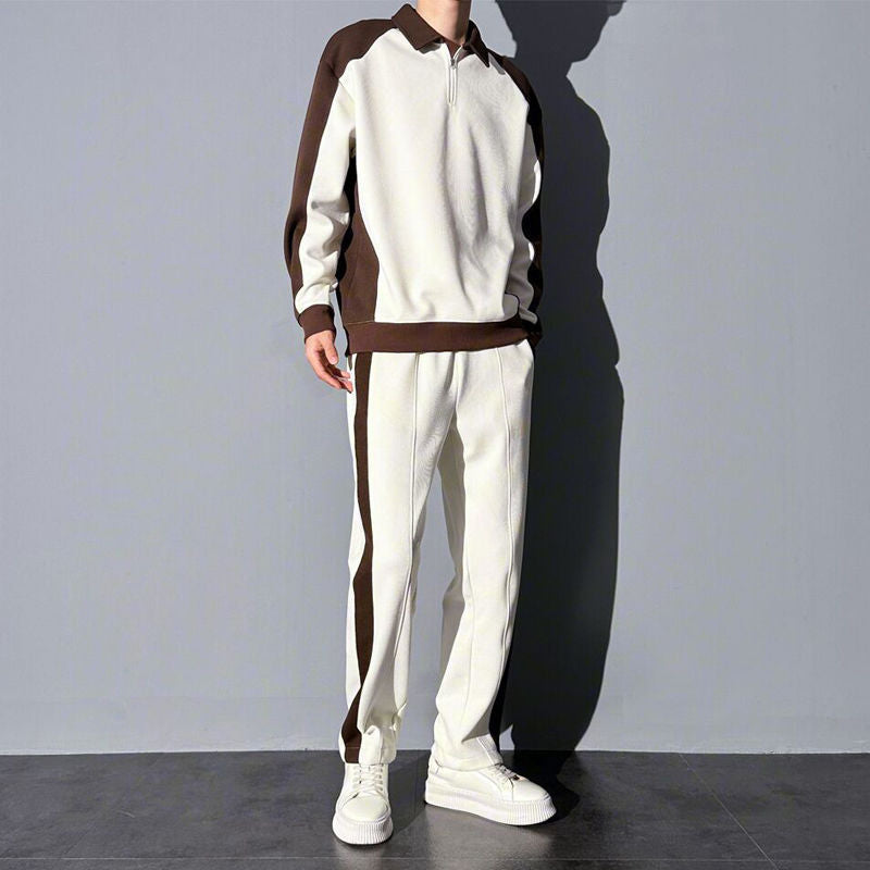 Men's Contrast Color Korean Design Sense Casual Sweatshirt Trousers Suit