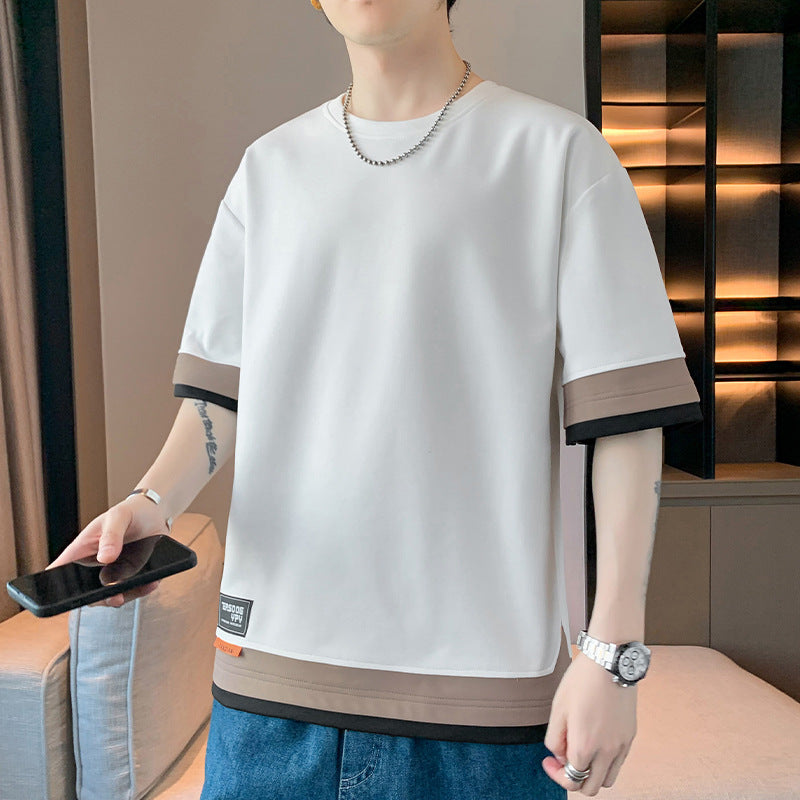 Japanese Color Matching Stitching Fake Three-piece Short Sleeve