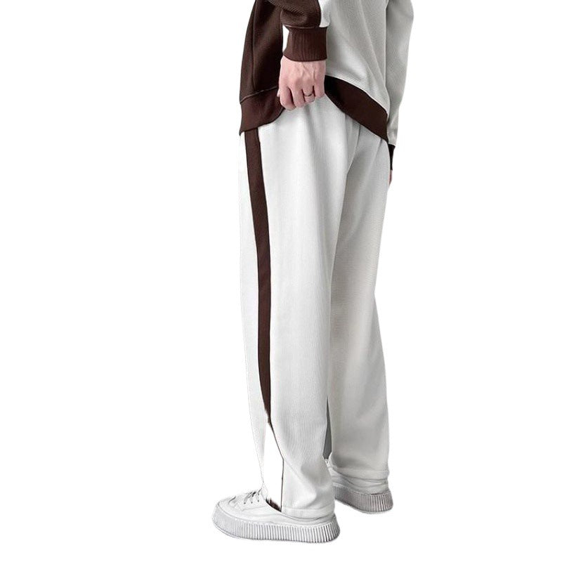 Men's Contrast Color Korean Design Sense Casual Sweatshirt Trousers Suit