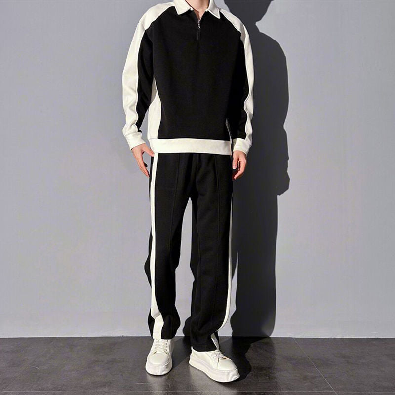 Men's Contrast Color Korean Design Sense Casual Sweatshirt Trousers Suit