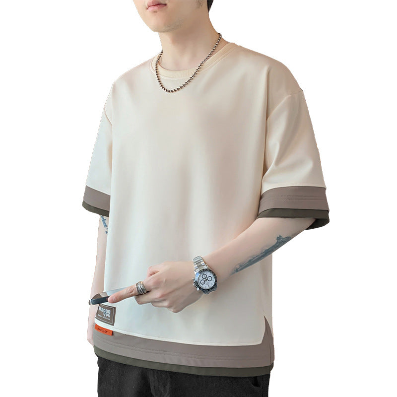 Japanese Color Matching Stitching Fake Three-piece Short Sleeve