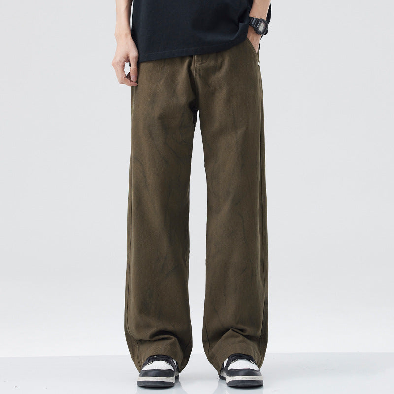 American Fashion Brand Vintage Tie-dyed Cotton Casual Pants Men's Loose Straight Mop Wide-leg Pants