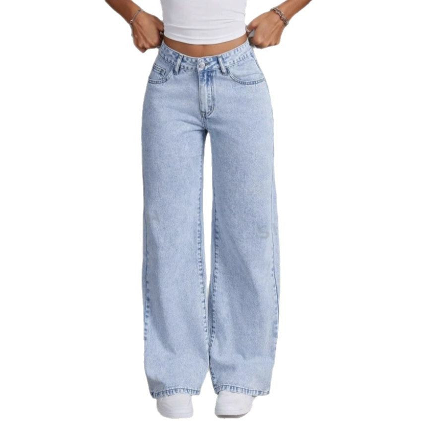 Vintage Bow Embroidered Washed Jeans For Women Straight Loose Trousers