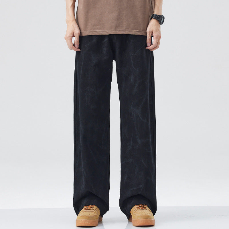 American Fashion Brand Vintage Tie-dyed Cotton Casual Pants Men's Loose Straight Mop Wide-leg Pants