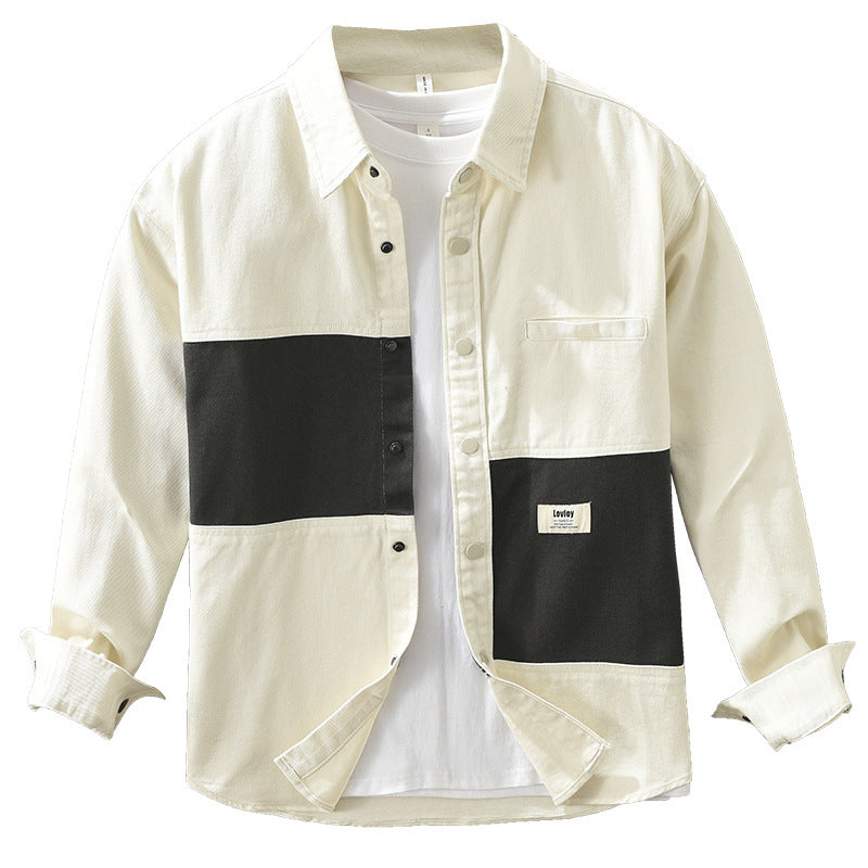 Workwear Stitching Men's Fashion Casual Versatile Artistic Loose Top