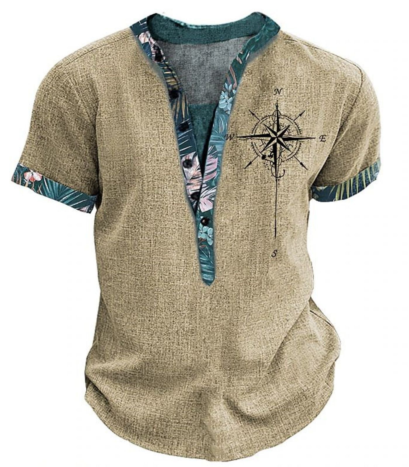 European And American 3D Printed Shirt Youth Six Button Short Sleeve