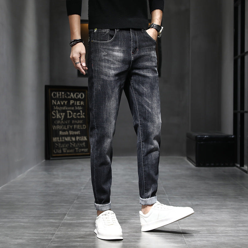 Men's Thin Slim Fit Small Feet Casual Black Long Pants