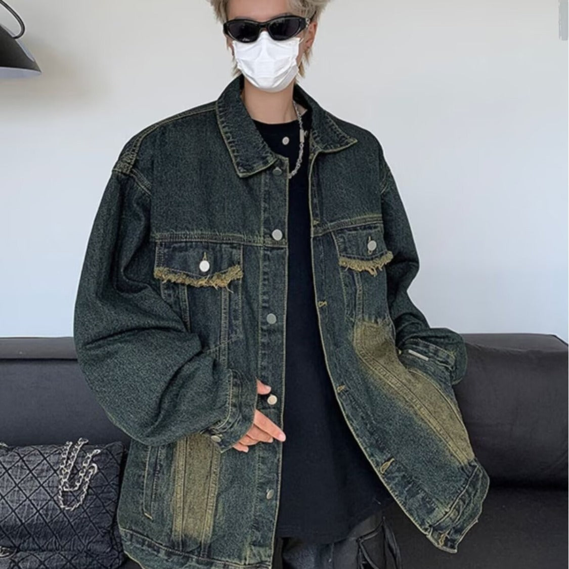 Tie-dyed Workwear Denim Washed Old Ruan Handsome Pilot Jacket