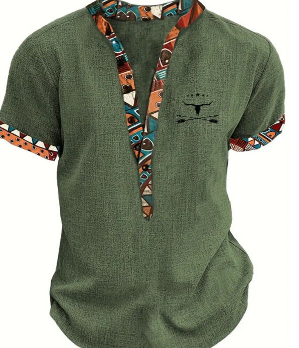 European And American 3D Printed Shirt Youth Six Button Short Sleeve