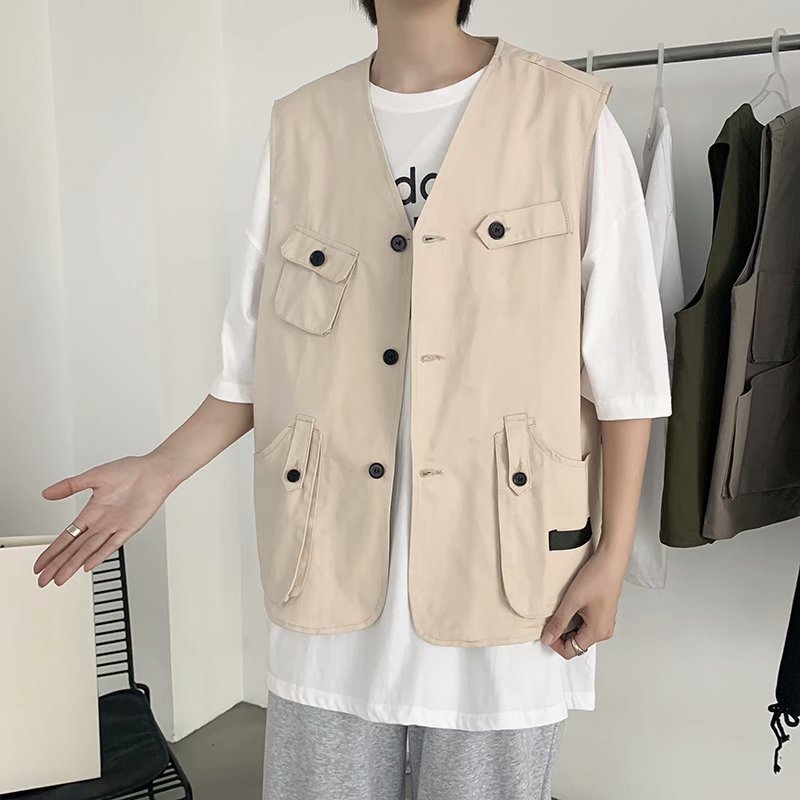 Japanese Harajuku Functional Loose Sleeveless Vest Jacket