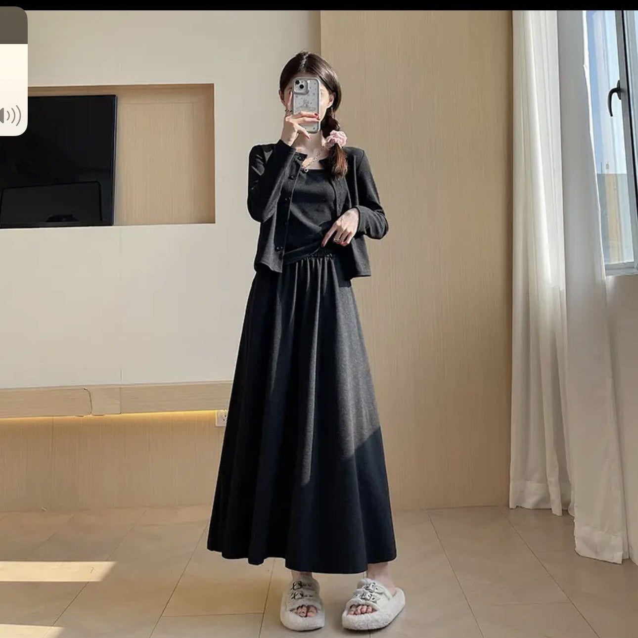 Glutinous Rice Three-piece Korean-style Elegant Knitted Cardigan Sling Skirt