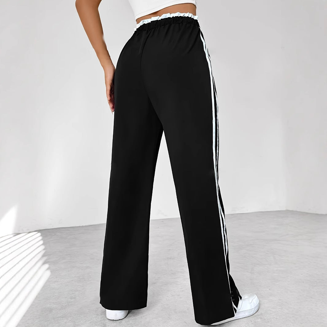 European And American Black Sports Straight Pants Leisure Commute