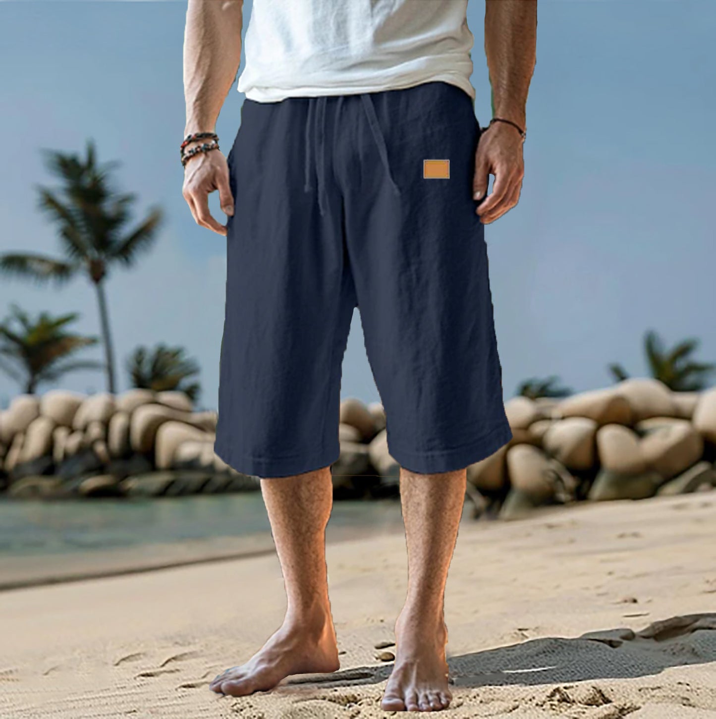 Cropped Trousers Beach Draw Straight-leg Pants Solid Color