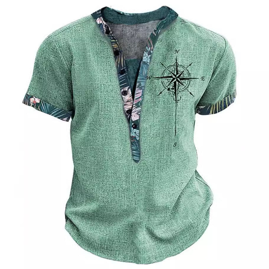 European And American 3D Printed Shirt Youth Six Button Short Sleeve