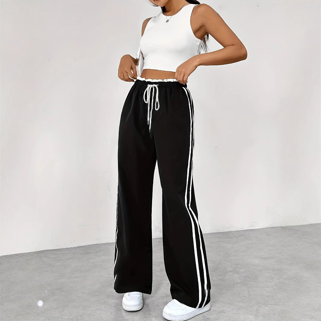 European And American Black Sports Straight Pants Leisure Commute