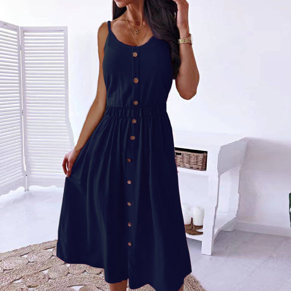 European And American Solid Color Sexy Waist Trimming Dress