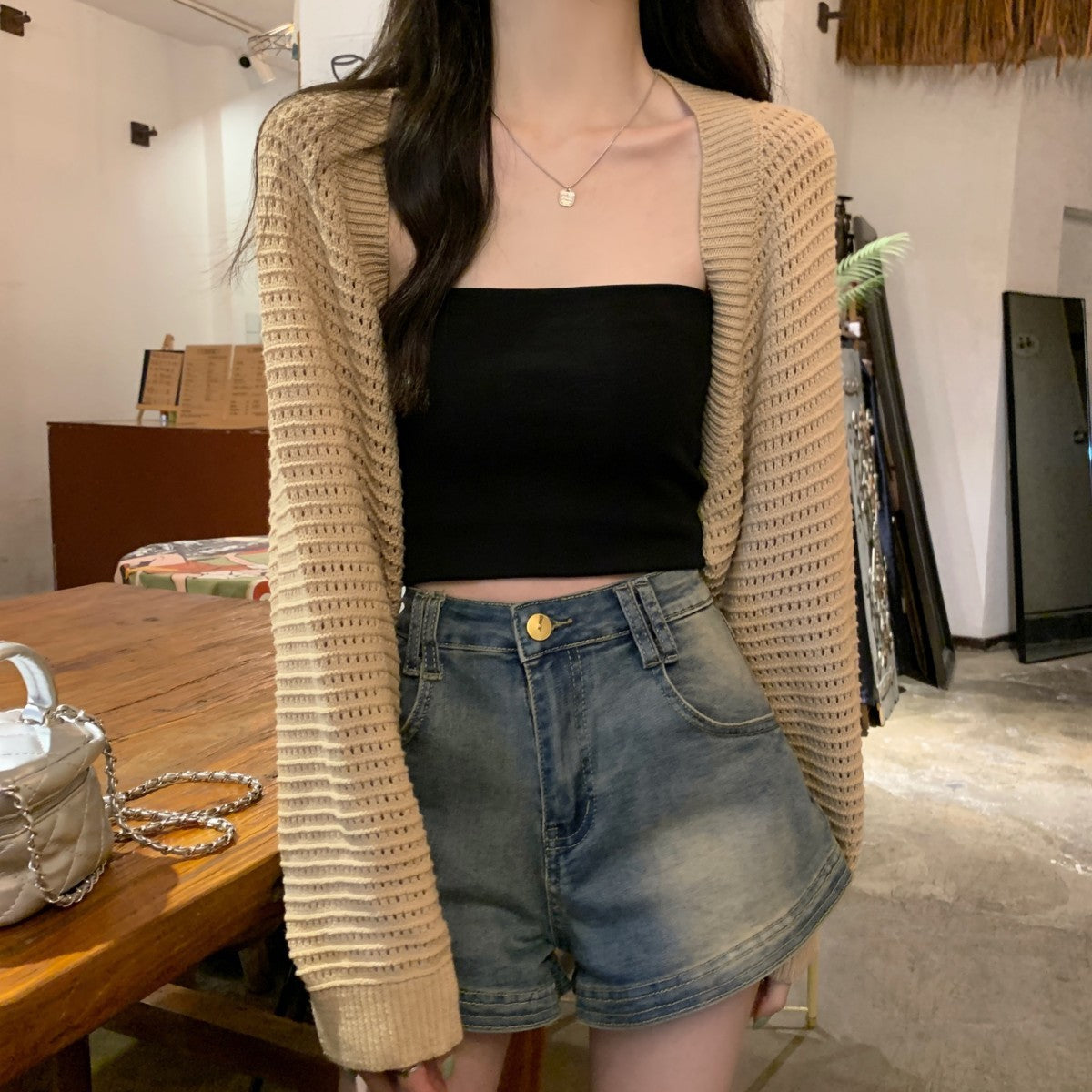 Korean Style Fashion Loose Hollow-out Short Top