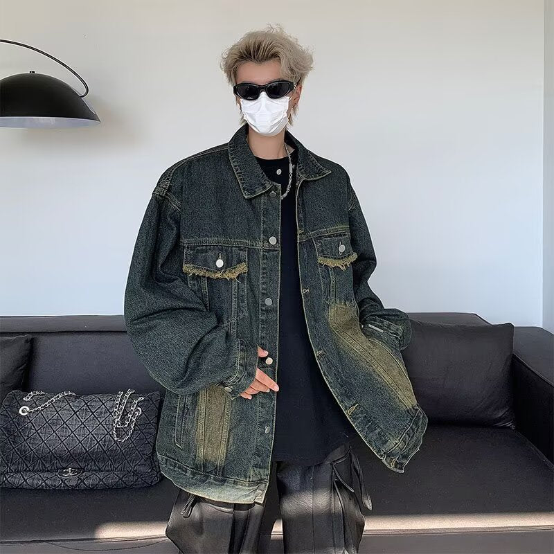 Tie-dyed Workwear Denim Washed Old Ruan Handsome Pilot Jacket