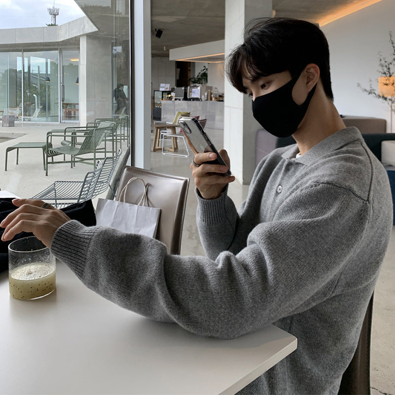 Men's Lapel Loose Korean Style Bottoming Sweater Top