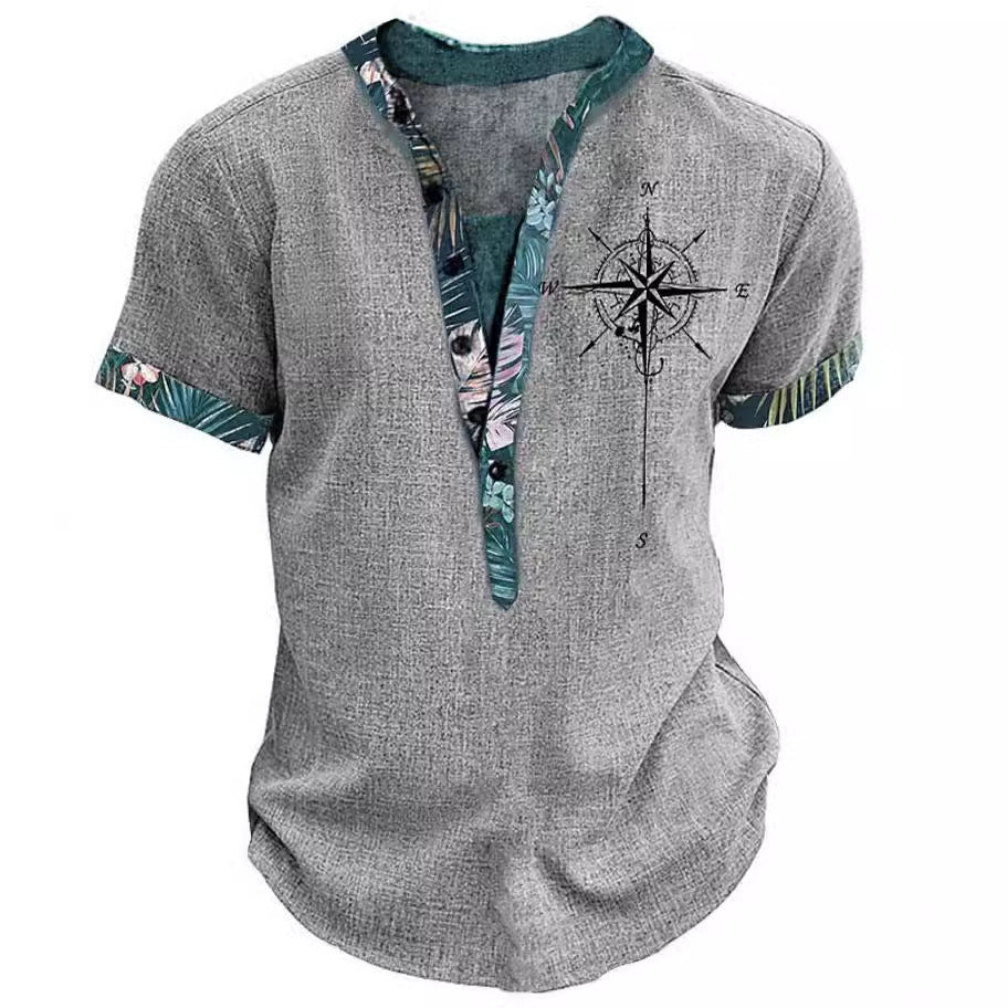 European And American 3D Printed Shirt Youth Six Button Short Sleeve