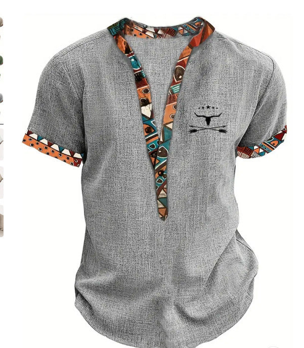 European And American 3D Printed Shirt Youth Six Button Short Sleeve