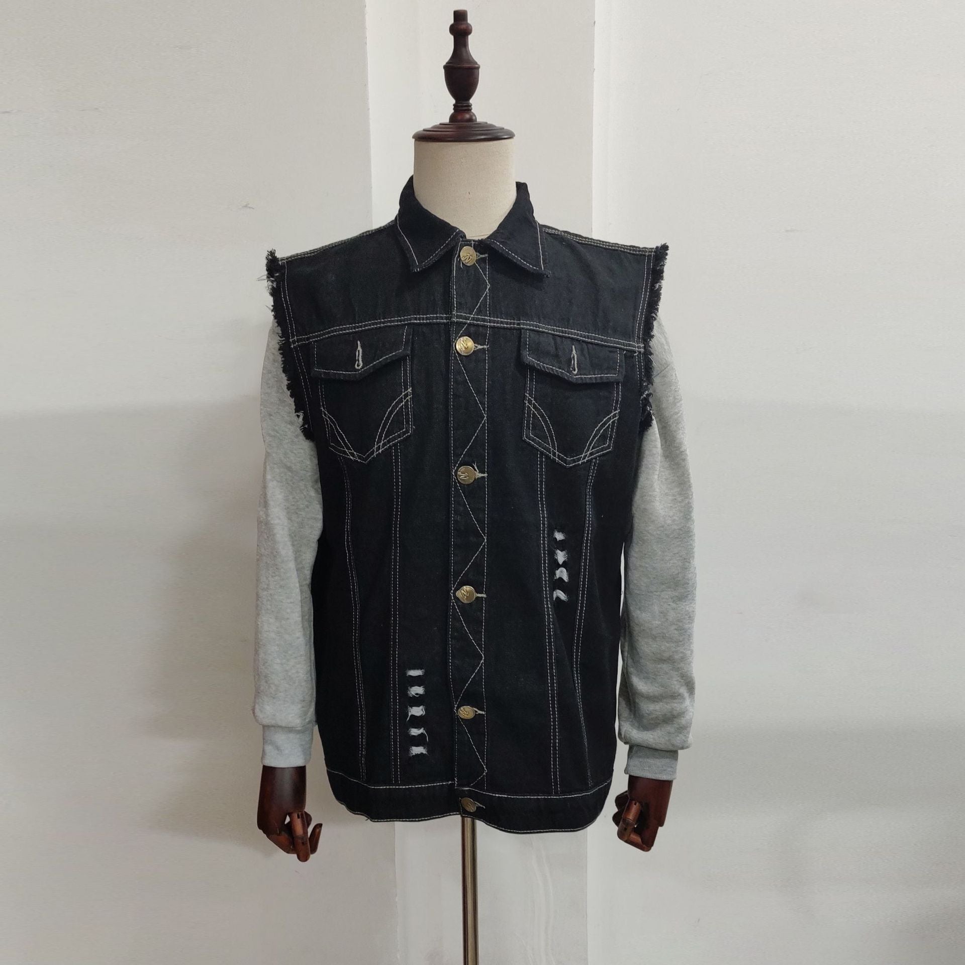 Casual Men's Clothing Denim Jacket Sleeveless Turn-down Collar Coat