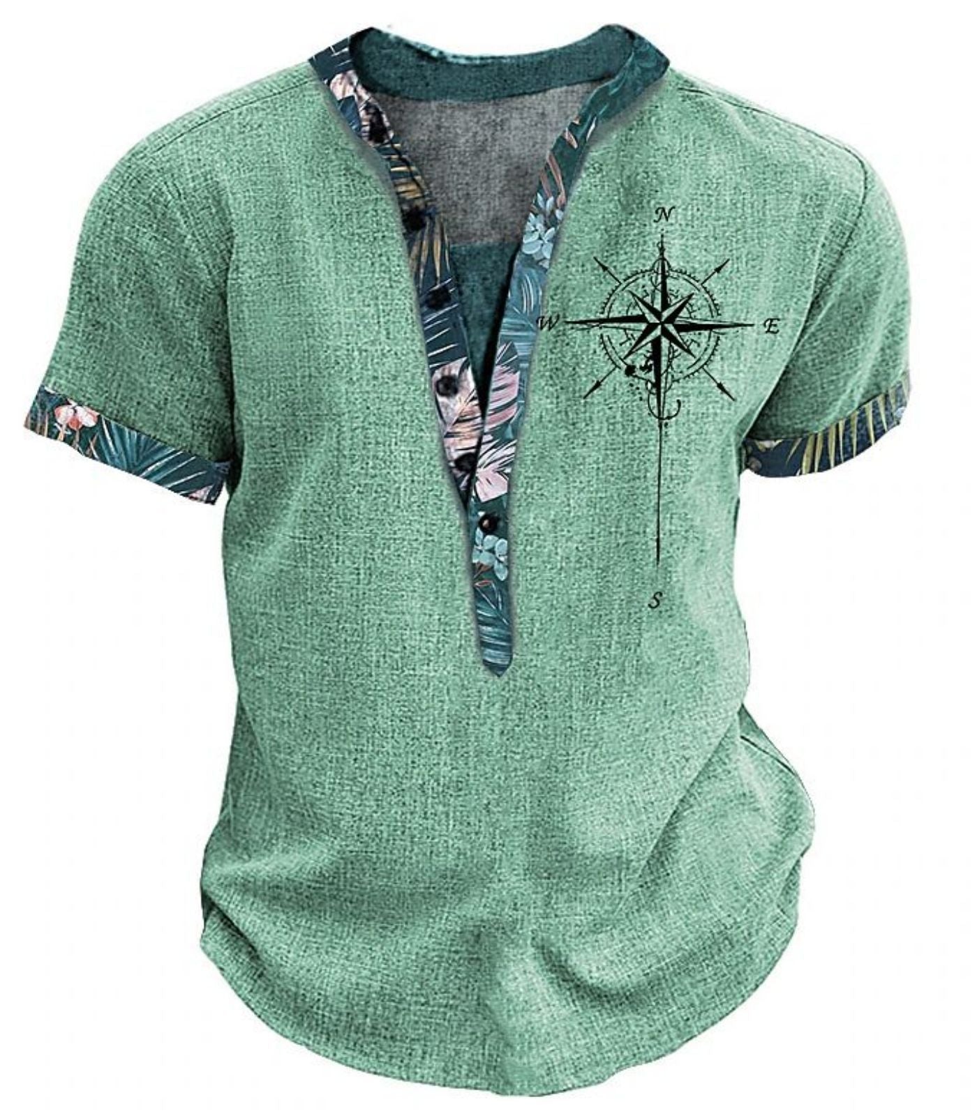 European And American 3D Printed Shirt Youth Six Button Short Sleeve