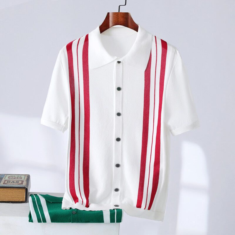 Casual Trend Men's Breathable Stripes Short-sleeved Polo Shirt