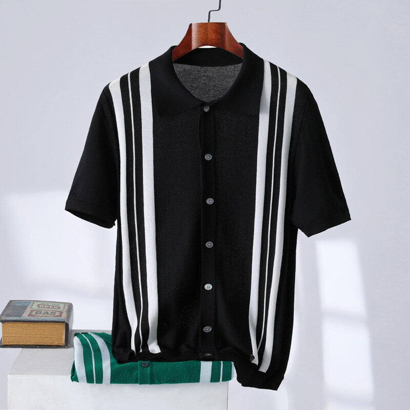 Casual Trend Men's Breathable Stripes Short-sleeved Polo Shirt