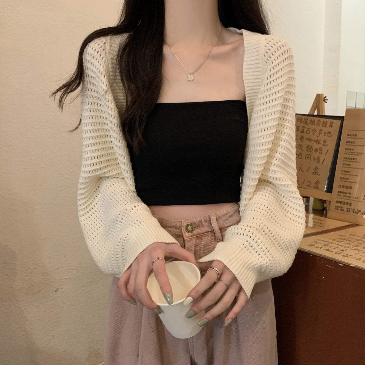 Korean Style Fashion Loose Hollow-out Short Top